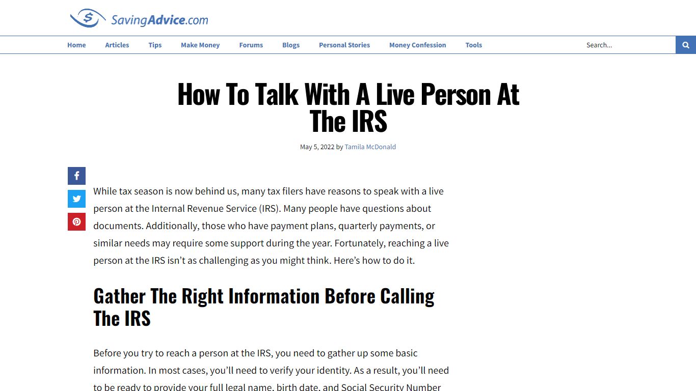 Get A Live Person At The IRS On The Phone - SavingAdvice.com Blog